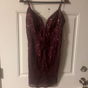 Elegant Burgundy Sequin Mini Dress